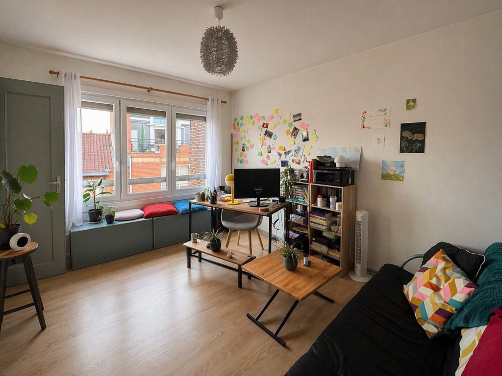 F1 AVEC CAVE EN RESIDENCE SECURISEE A LOUER - LILLE VAUBAN - 29.5 m2 - 645 &euro; charges comprises par mois